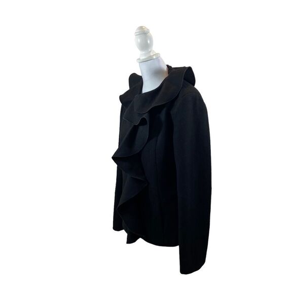 Dale Dressin Brand Black Wool Blend Ruffle Front Jacket Size Medium - Picture 9 of 16
